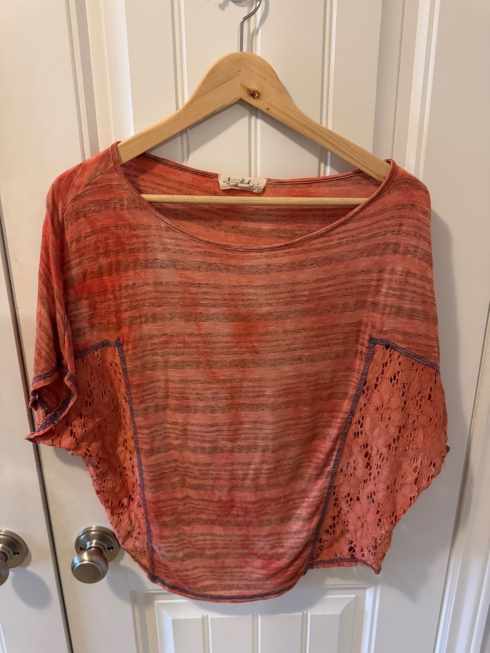 Scrapbook Coral Heathered Knit Tunic with Crochet Side Panels